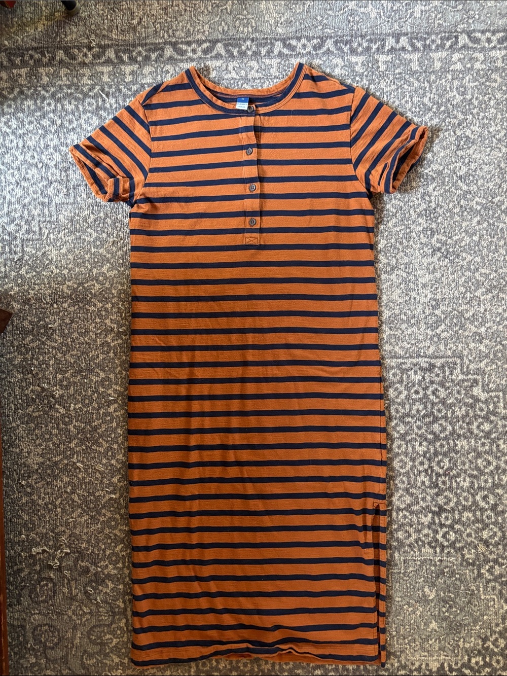 Old Navy Orange and Navy Striped Henley Midi Dress